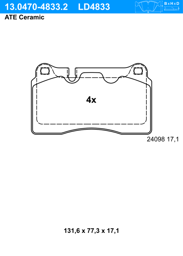 Kit de plaquettes de frein, frein à disque ATE Ceramic | ATE
