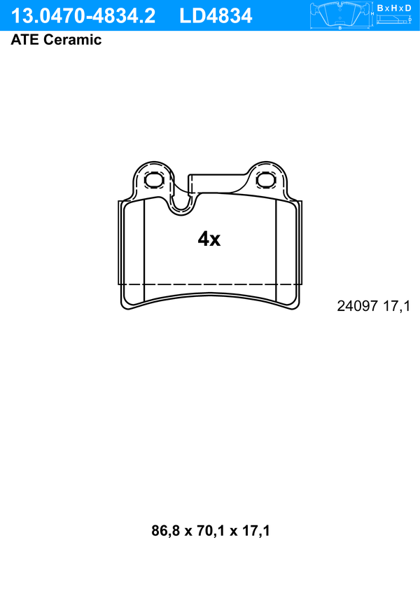 Kit de plaquettes de frein, frein à disque ATE Ceramic | ATE