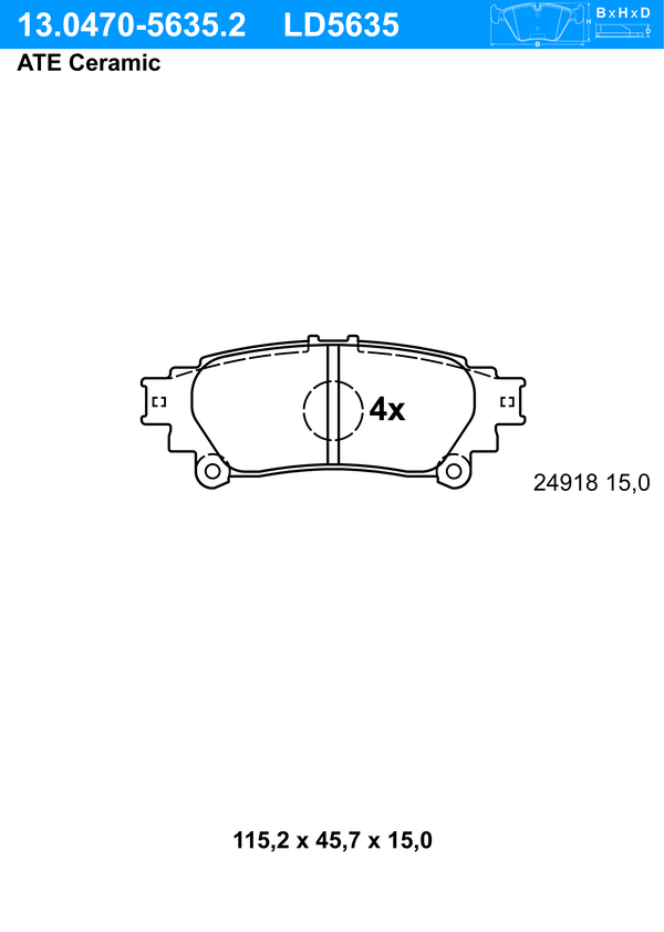 Kit de plaquettes de frein, frein à disque ATE Ceramic | ATE