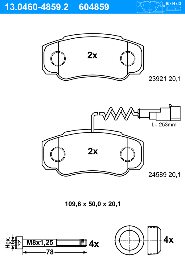 Jeu de 4 plaquettes de frein | ATE
