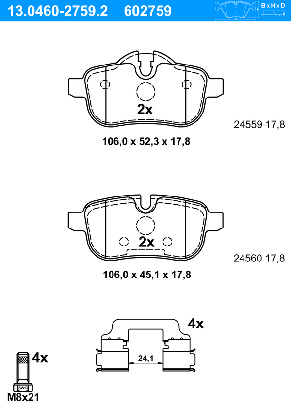 Jeu de 4 plaquettes de frein | ATE