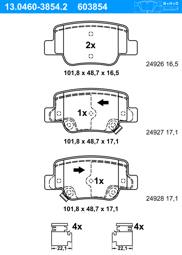 Jeu de 4 plaquettes de frein | ATE