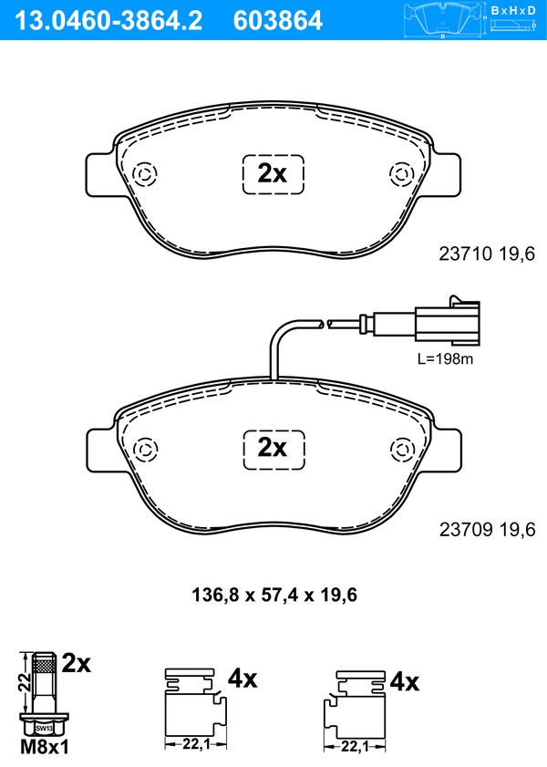 Jeu de 4 plaquettes de frein | ATE