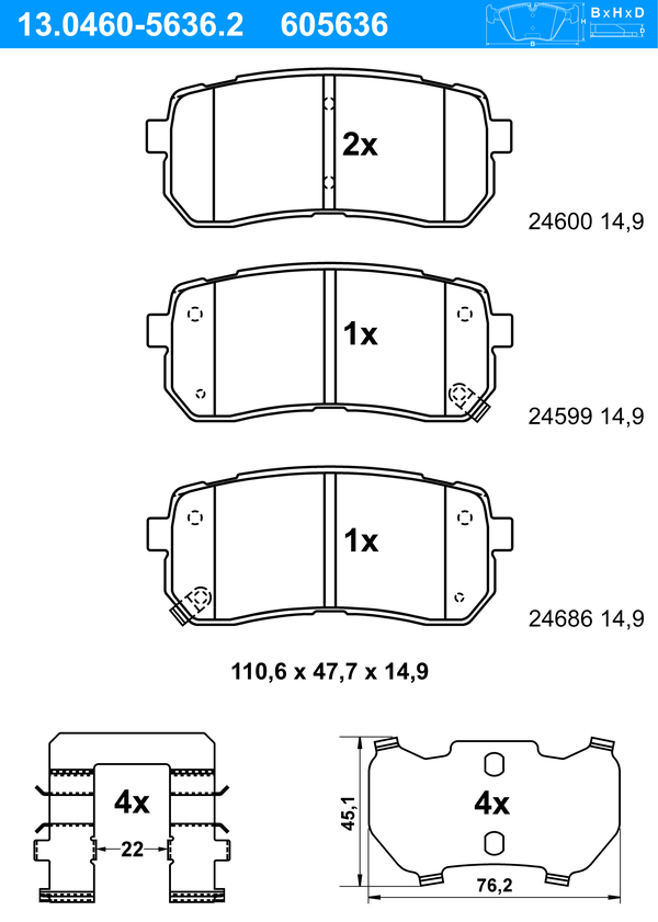 Jeu de 4 plaquettes de frein | ATE