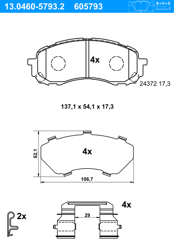 Jeu de 4 plaquettes de frein | ATE