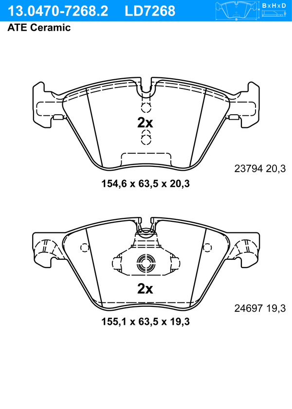 Kit de plaquettes de frein, frein à disque ATE Ceramic | ATE