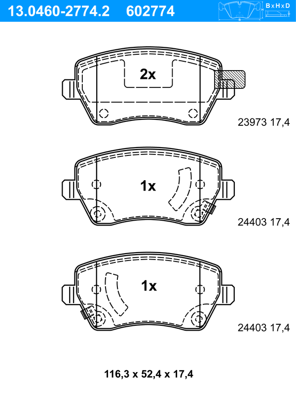 Jeu de 4 plaquettes de frein | ATE