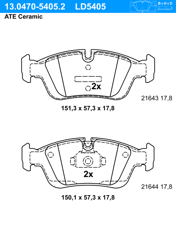 Kit de plaquettes de frein, frein à disque ATE Ceramic | ATE
