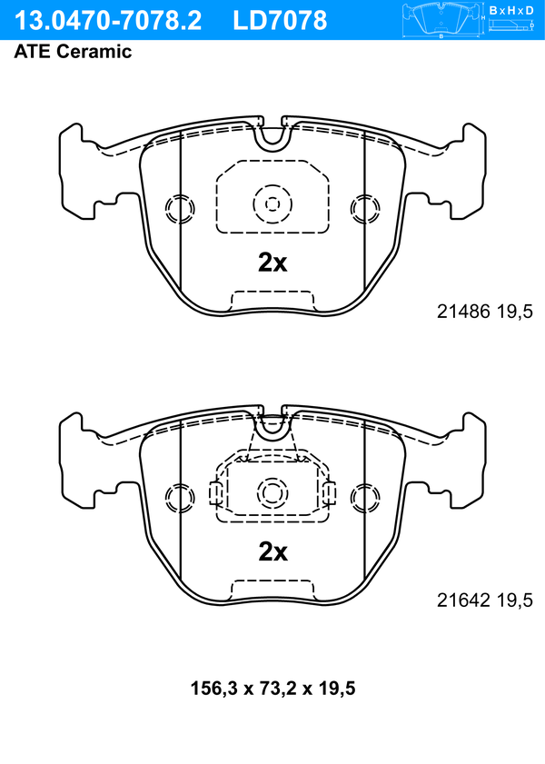 Kit de plaquettes de frein, frein à disque ATE Ceramic | ATE