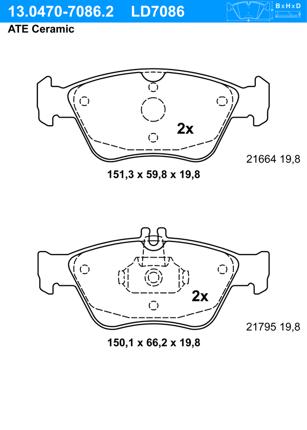 Kit de plaquettes de frein, frein à disque ATE Ceramic | ATE