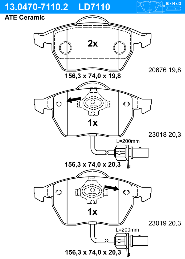 Kit de plaquettes de frein, frein à disque ATE Ceramic | ATE