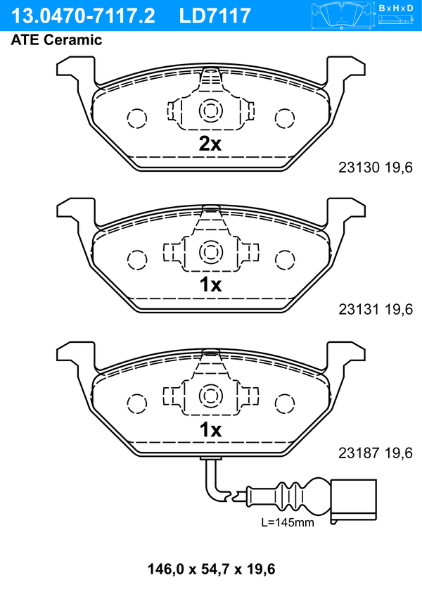 Kit de plaquettes de frein, frein à disque ATE Ceramic | ATE