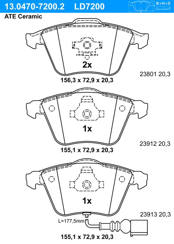 Kit de plaquettes de frein, frein à disque ATE Ceramic | ATE