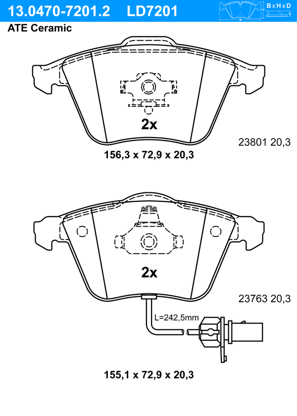 Kit de plaquettes de frein, frein à disque ATE Ceramic | ATE