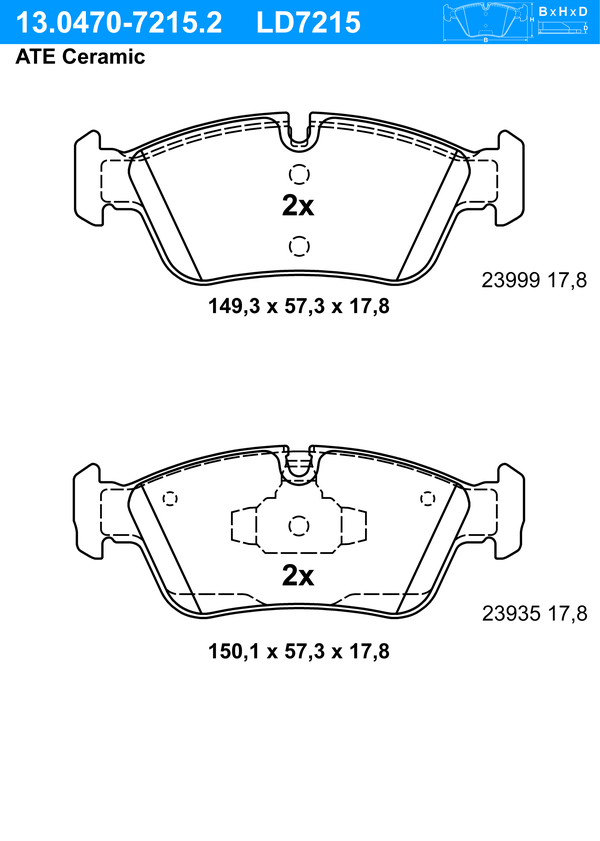 Kit de plaquettes de frein, frein à disque ATE Ceramic | ATE