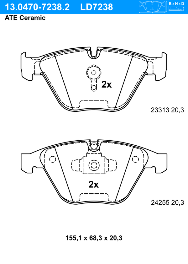 Kit de plaquettes de frein, frein à disque ATE Ceramic | ATE