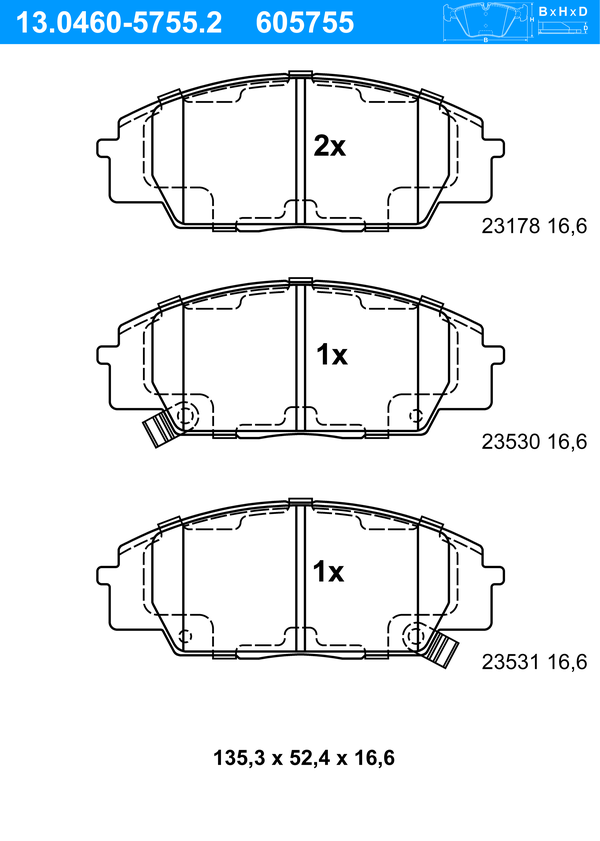 Jeu de 4 plaquettes de frein | ATE