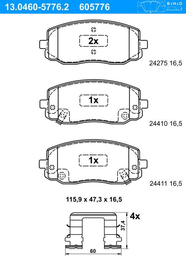 Jeu de 4 plaquettes de frein | ATE