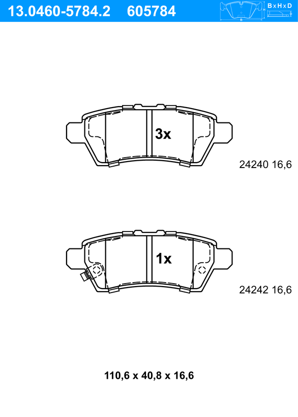 Jeu de 4 plaquettes de frein | ATE