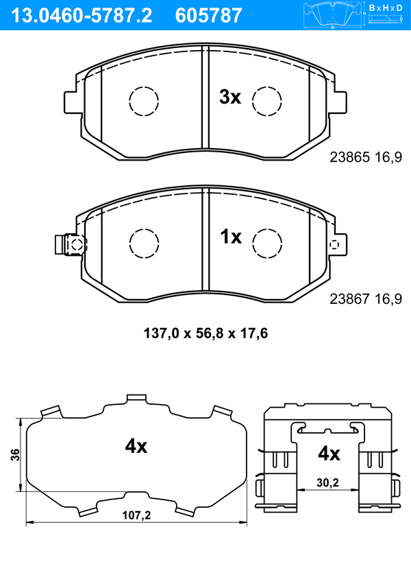 Jeu de 4 plaquettes de frein | ATE