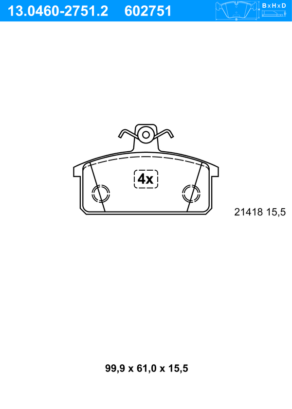 Jeu de 4 plaquettes de frein | ATE