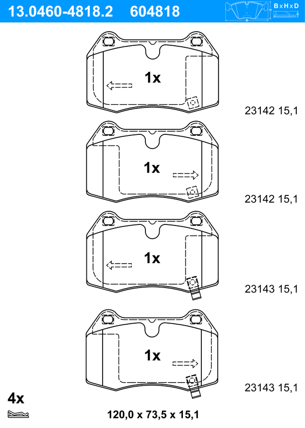 Jeu de 4 plaquettes de frein | ATE