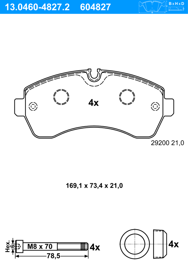 Jeu de 4 plaquettes de frein | ATE