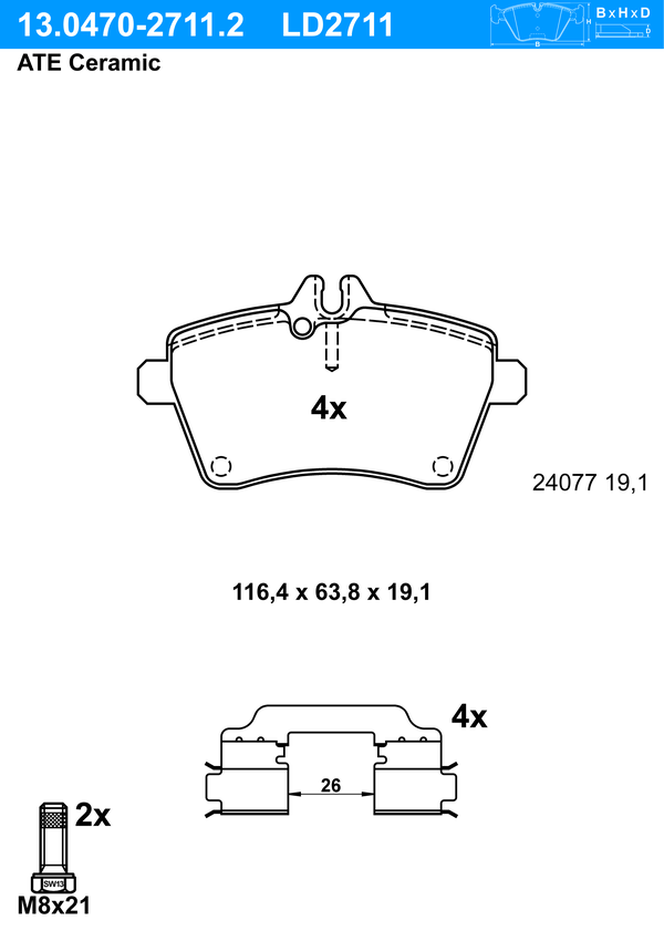 Kit de plaquettes de frein, frein à disque ATE Ceramic | ATE