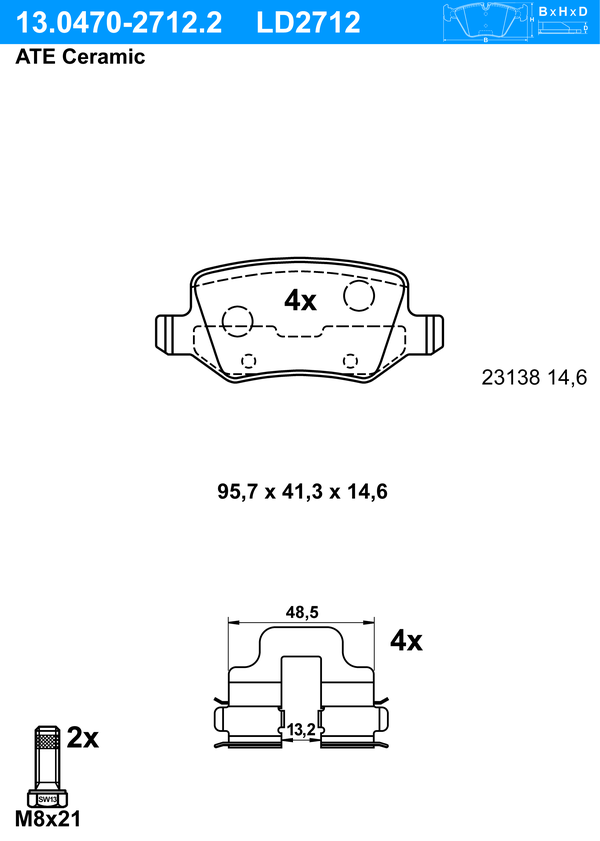 Kit de plaquettes de frein, frein à disque ATE Ceramic | ATE