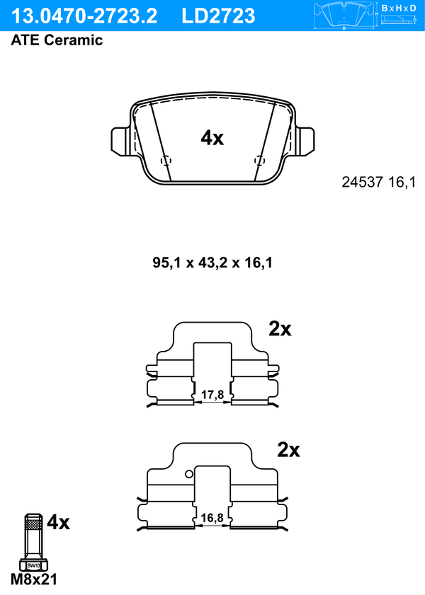 Kit de plaquettes de frein, frein à disque ATE Ceramic | ATE
