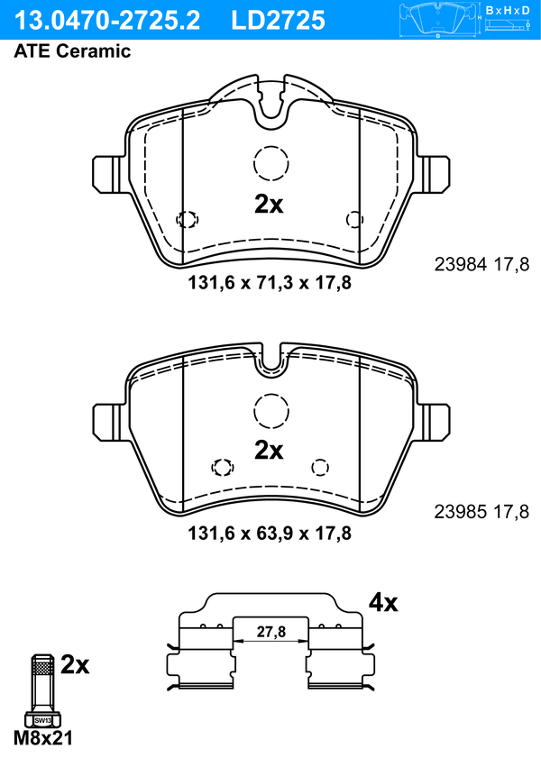 Kit de plaquettes de frein, frein à disque ATE Ceramic | ATE