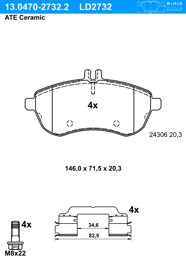 Kit de plaquettes de frein, frein à disque ATE Ceramic | ATE