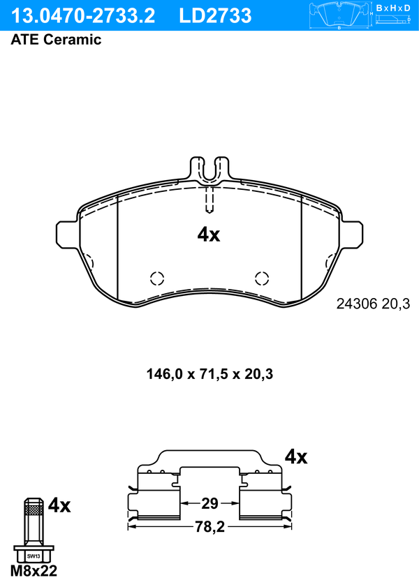 Kit de plaquettes de frein, frein à disque ATE Ceramic | ATE