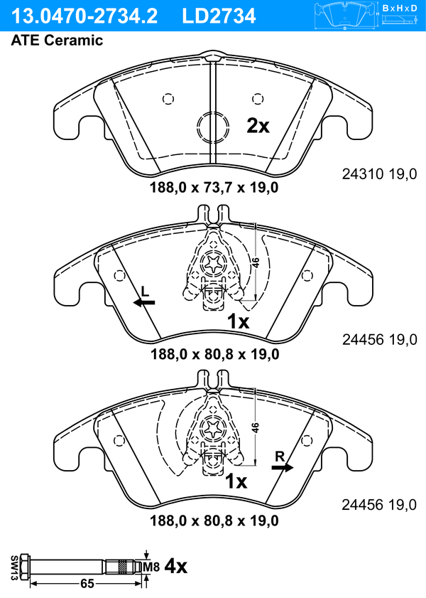 Kit de plaquettes de frein, frein à disque ATE Ceramic | ATE