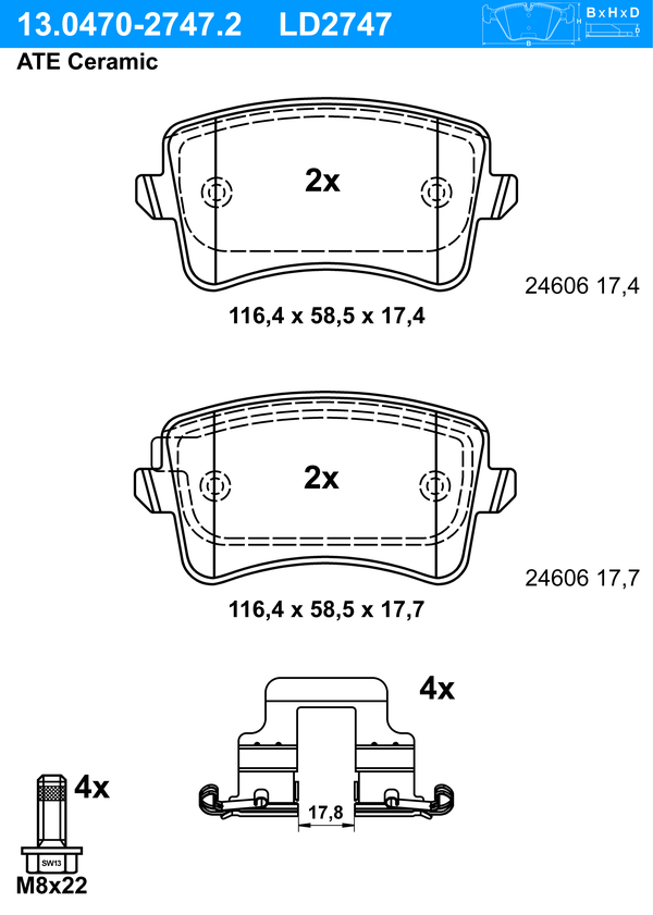 Kit de plaquettes de frein, frein à disque ATE Ceramic | ATE