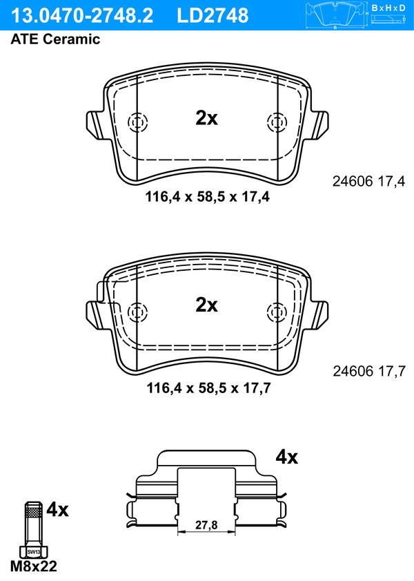 Kit de plaquettes de frein, frein à disque ATE Ceramic | ATE