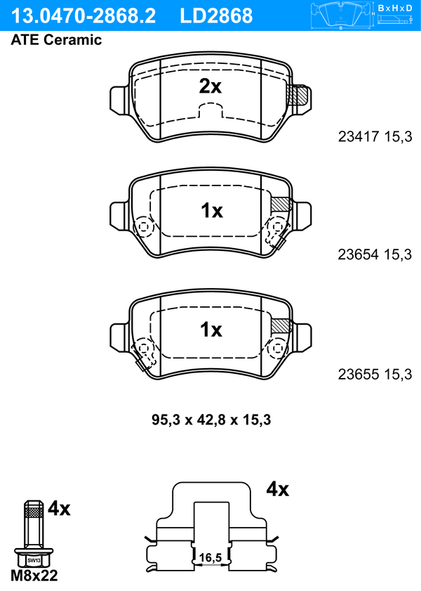 Kit de plaquettes de frein, frein à disque ATE Ceramic | ATE