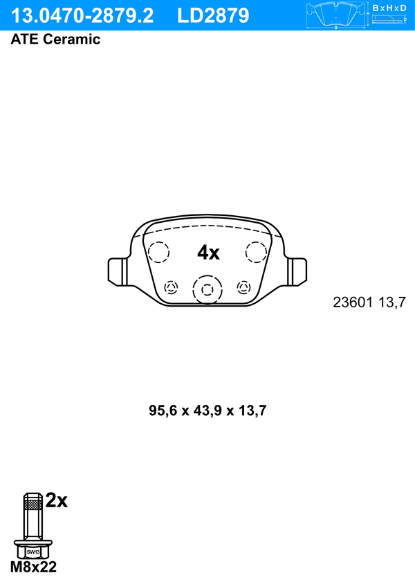 Kit de plaquettes de frein, frein à disque ATE Ceramic | ATE