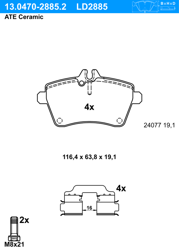 Kit de plaquettes de frein, frein à disque ATE Ceramic | ATE