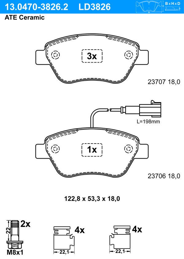 Kit de plaquettes de frein, frein à disque ATE Ceramic | ATE
