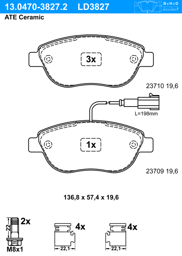 Kit de plaquettes de frein, frein à disque ATE Ceramic | ATE