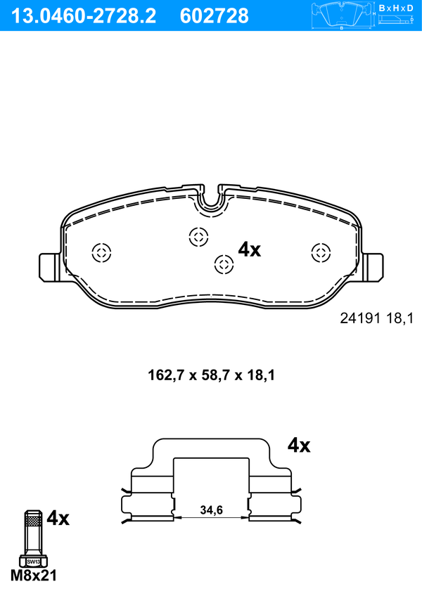 Jeu de 4 plaquettes de frein | ATE
