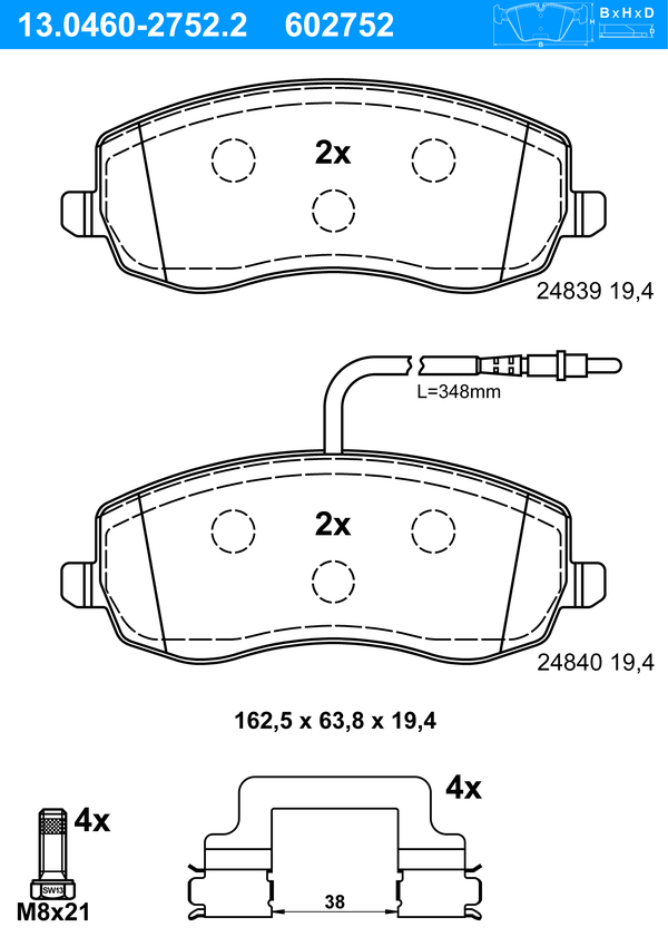 Jeu de 4 plaquettes de frein | ATE
