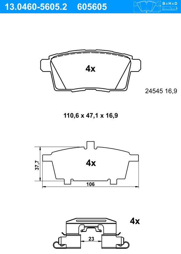 Jeu de 4 plaquettes de frein | ATE