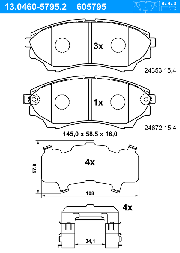 Jeu de 4 plaquettes de frein | ATE