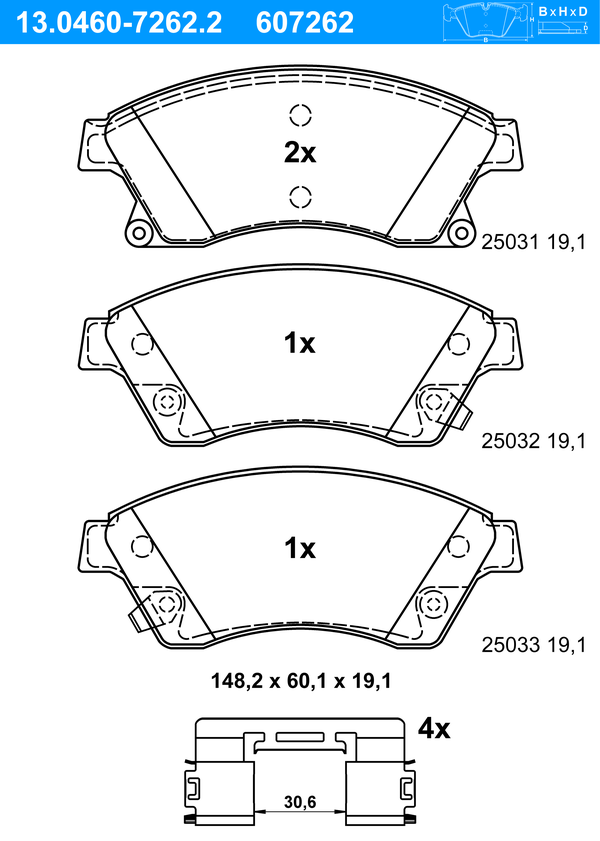 Jeu de 4 plaquettes de frein | ATE