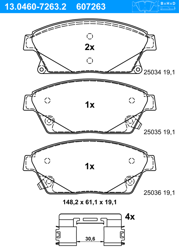 Jeu de 4 plaquettes de frein | ATE