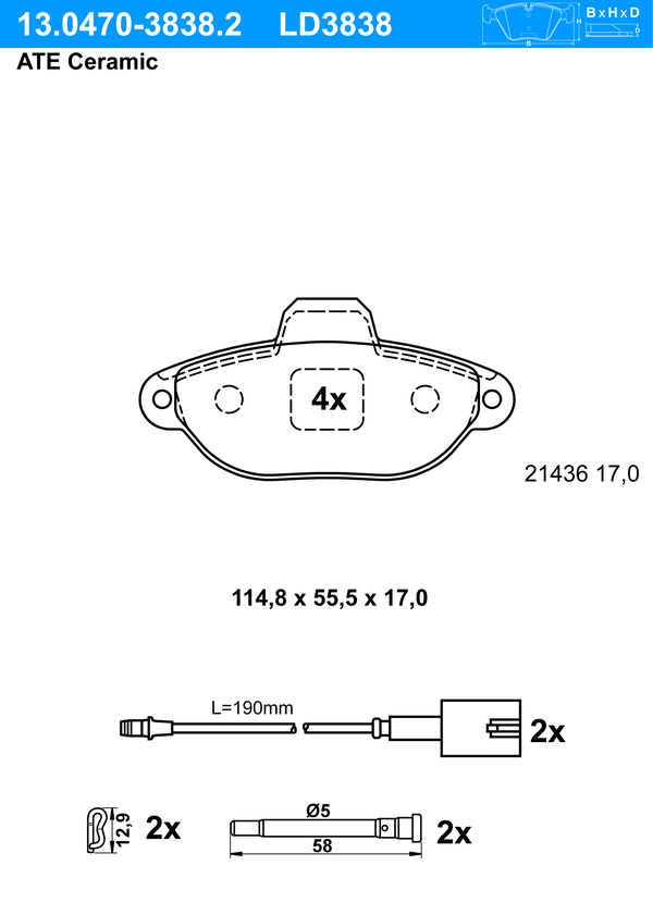 Kit de plaquettes de frein, frein à disque ATE Ceramic | ATE