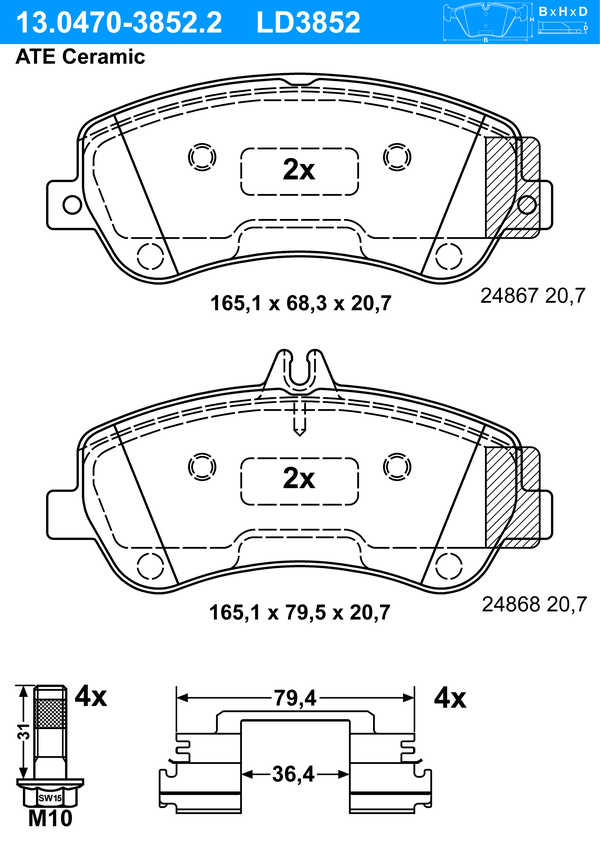 Kit de plaquettes de frein, frein à disque ATE Ceramic | ATE