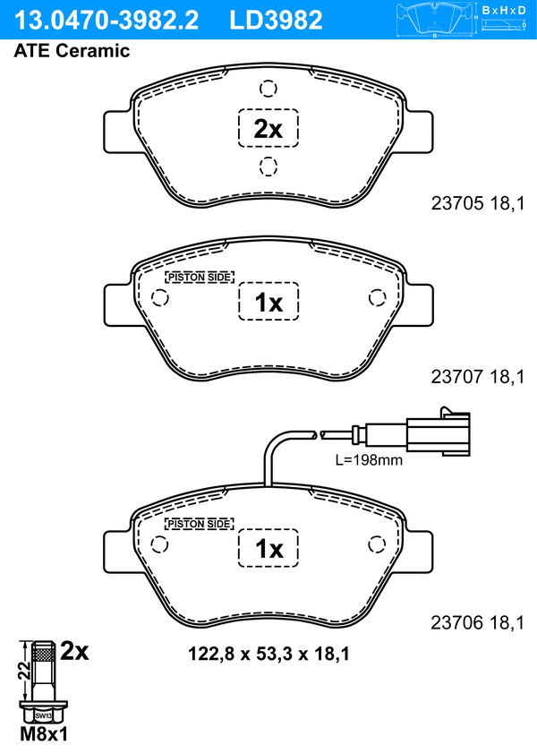 Kit de plaquettes de frein, frein à disque ATE Ceramic | ATE